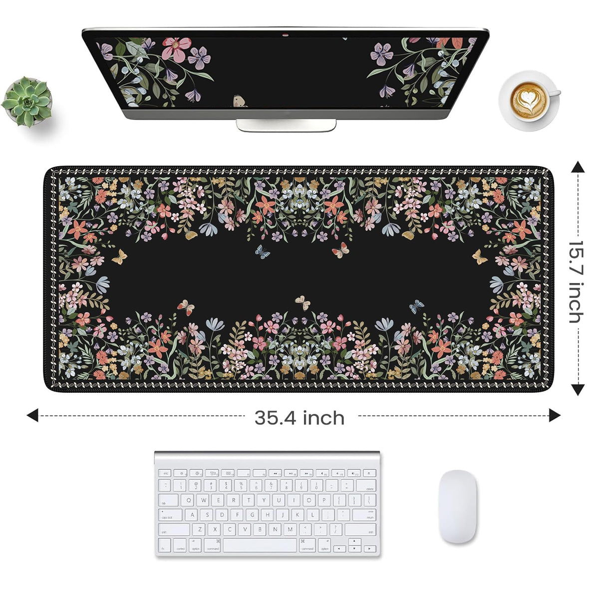 HAOCOO Floral Desk Pad, Black Computer Mat for Office Aesthetic Decor