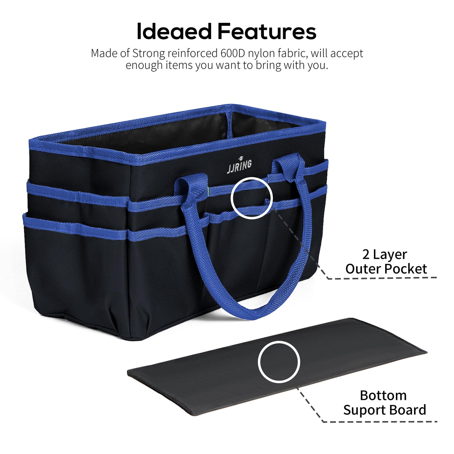 JJRING 600D Nylon Craft & Art Organizer Tote Bag With Pockets, Blue