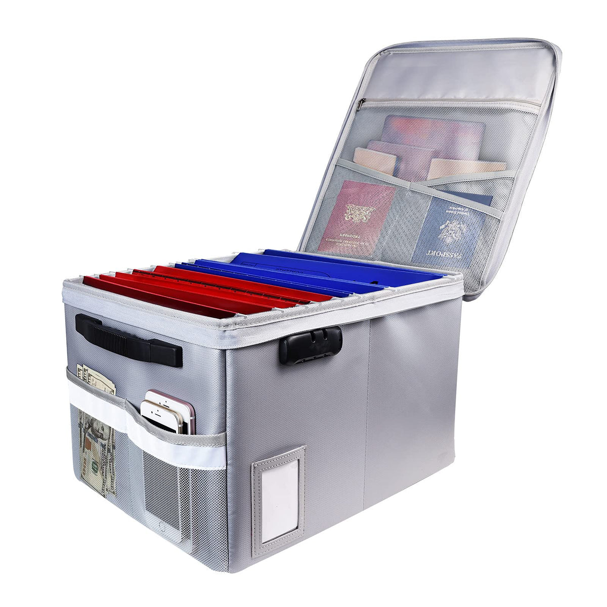 Fireproof Document Box, Fireproof Organizer Safe Box with Lock, Portable Office Storage Cabinet for