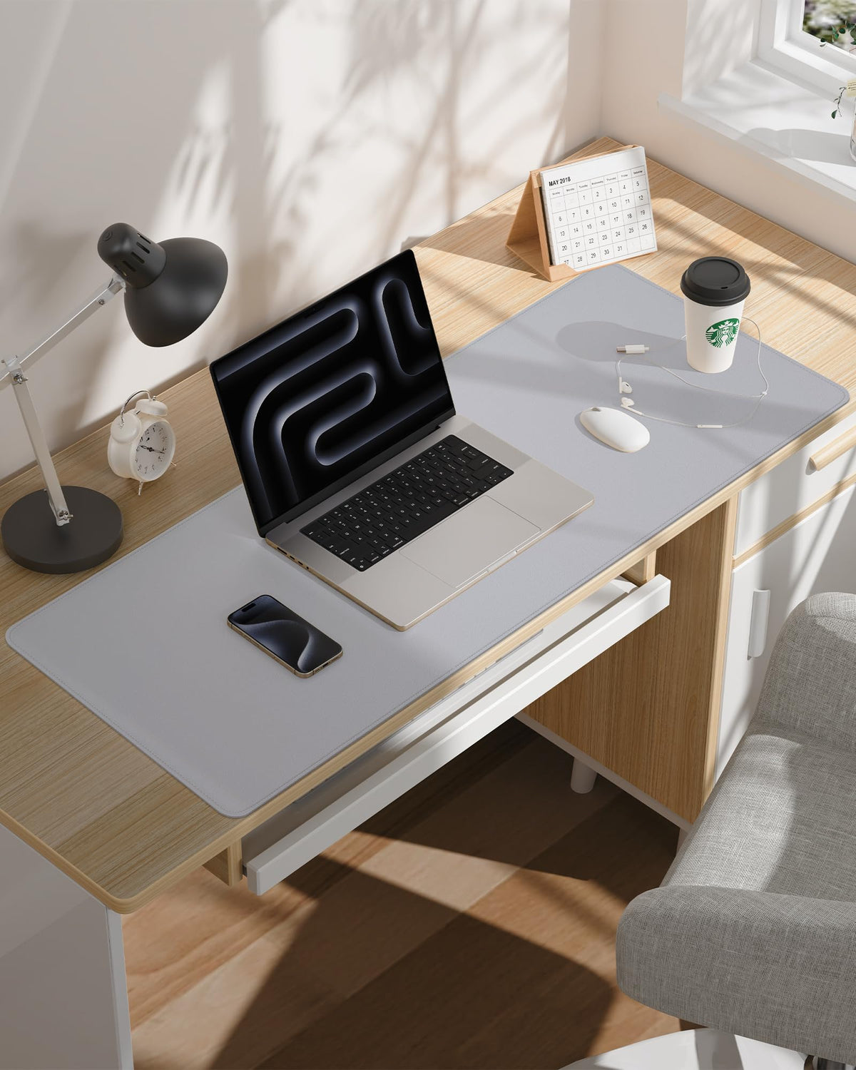 AFIING Leather Desk Pad Protector- 48" x 17" Office Desk Mat, Non-Slip PU Leather Mouse Pad
