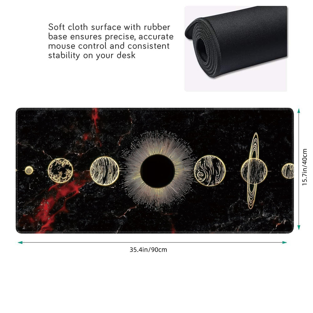 Galaxy Planet Large Mouse Pad,Gaming Keyboard Desk Pad,Extended Mouse Mat Non-Slip Rubber Base with
