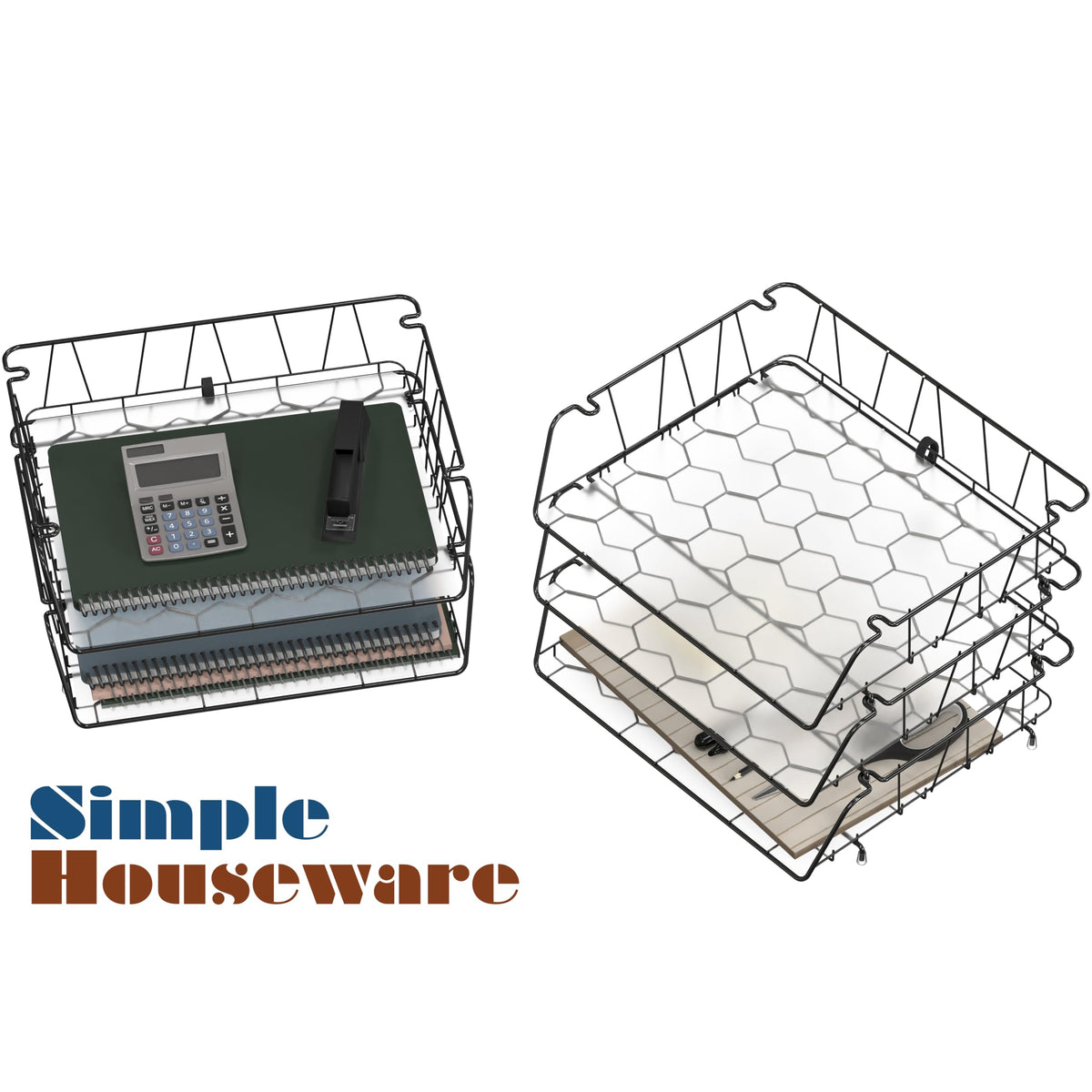 Simple Houseware Stackable Wide Entry Letter Tray, Wire Grid, Black