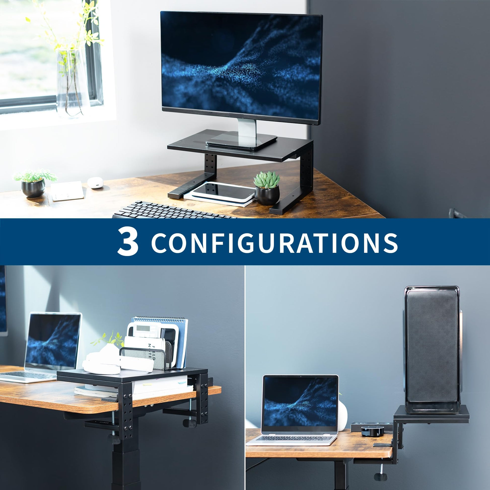 VIVO Black Clamp-on 15 in Desk Extension Shelf, DESK-SHELF15B