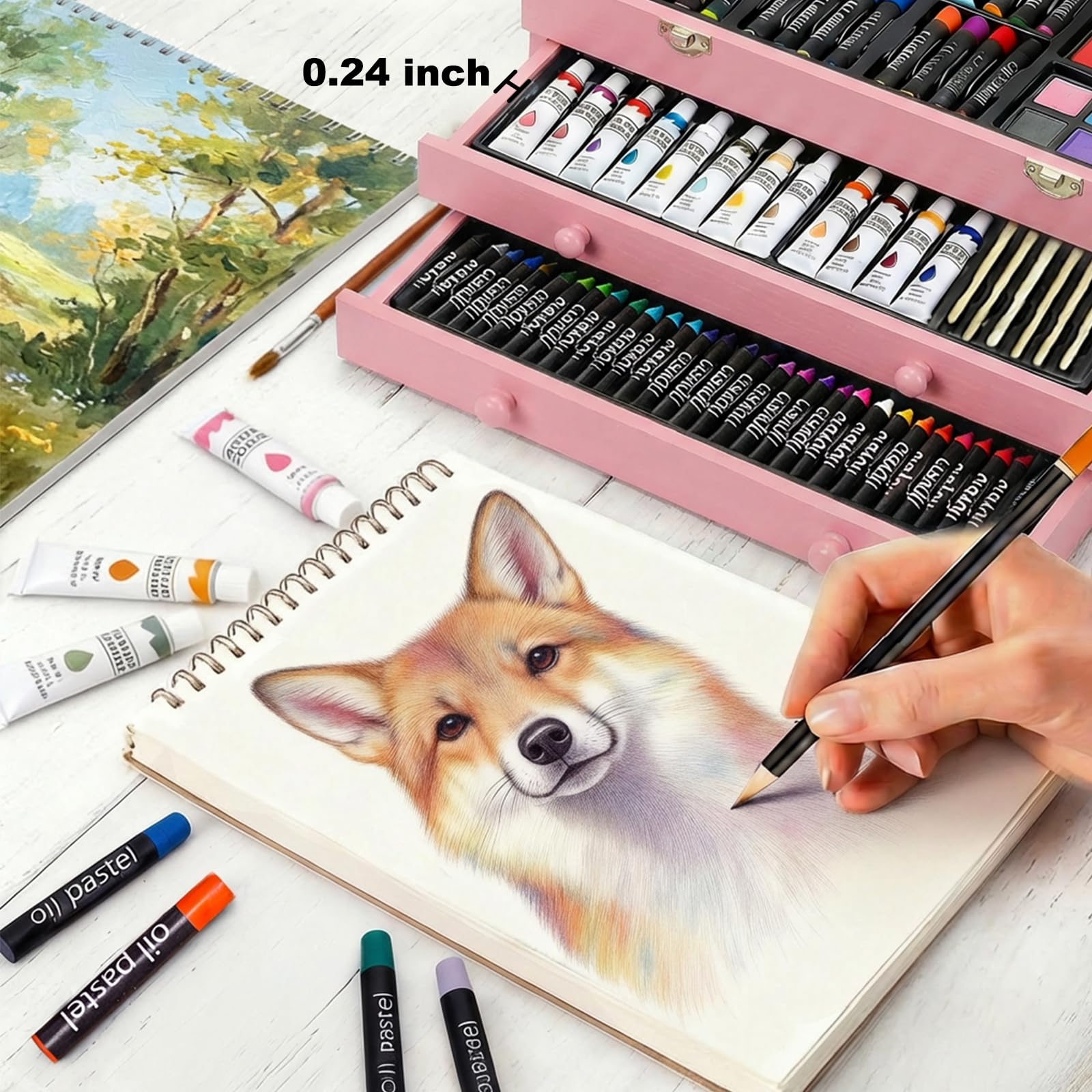 175-Pack Deluxe Wooden Art Set Drawing Painting Kit with 2 Drawing Pads, Acrylic Paints, Colored