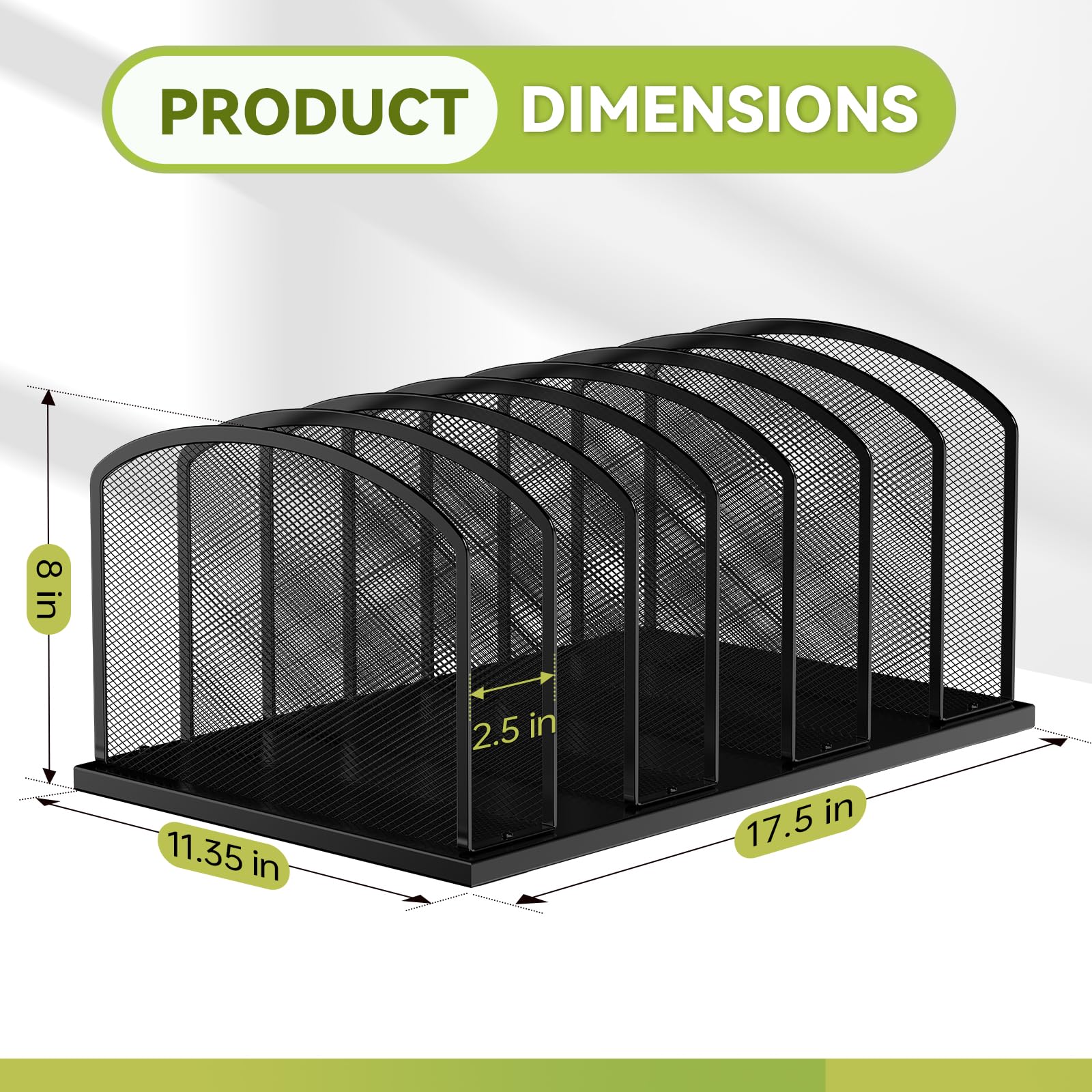 MINDEPOT Desk File Organizer 7 Sections Upright Mesh File Sorter Organizer for Desk, Office