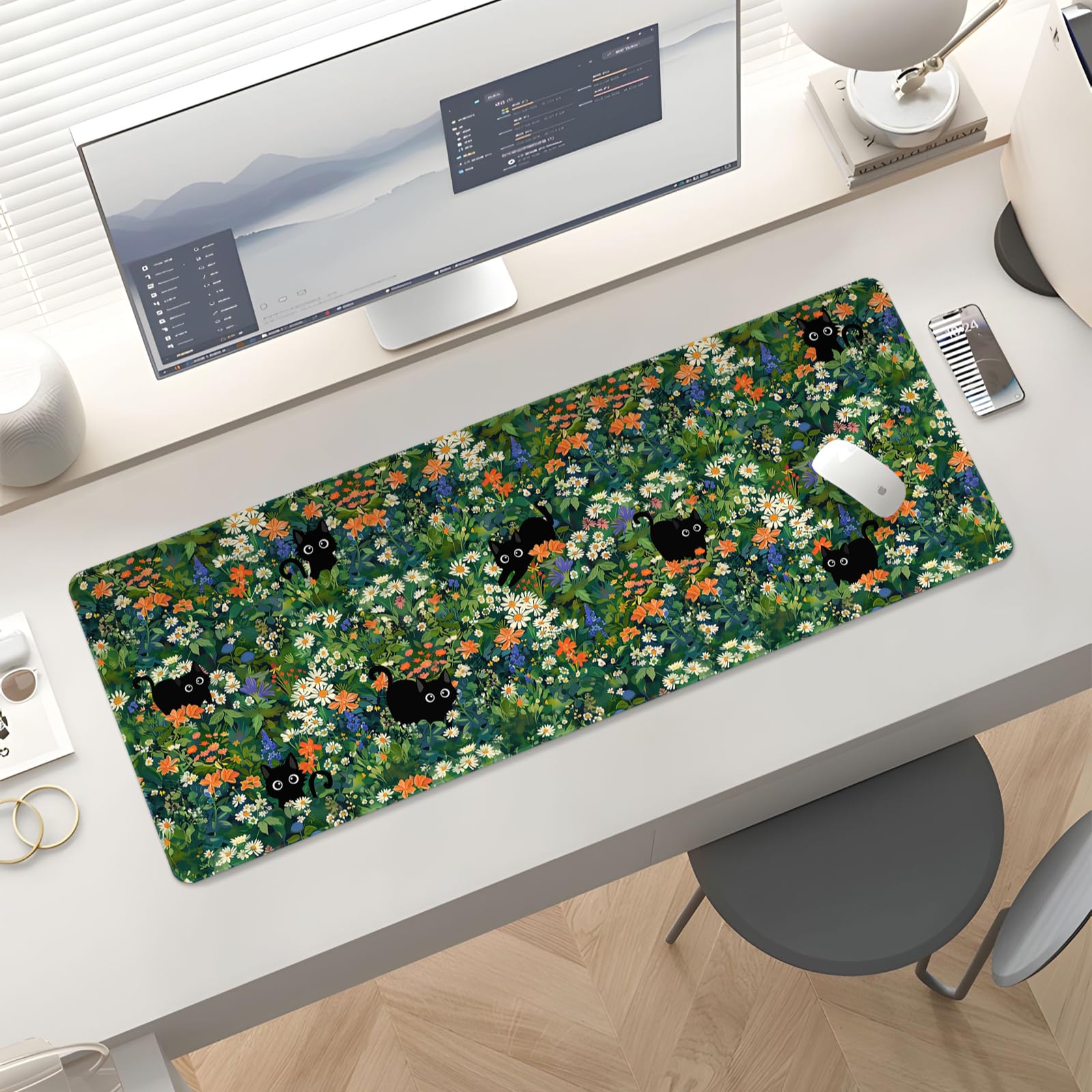 Stanoha Cute Desk Mat for Keyboard Desktop Extra Large Mouse Pad, Black Cat