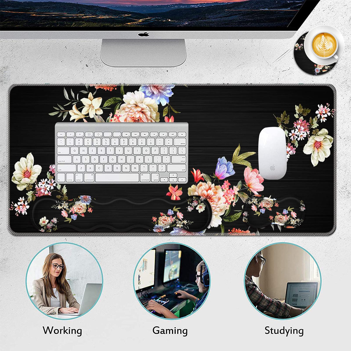 FGDRFGRW Mouse Pad Set,(31.5×11.8 in) Desk Pad + Keyboard Wrist Rest Support + Mouse Wrist Rest +