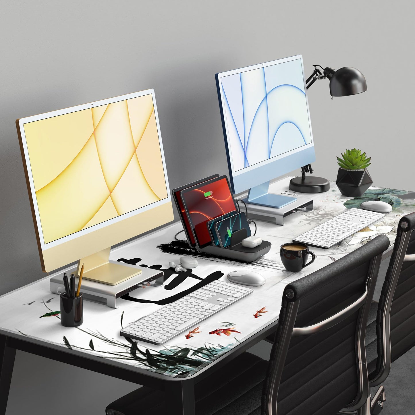 LL-COEUR XXL Landscape Gaming Mouse Pad Computer Keyboard Mat Office Desk Pad (Lotus 2, 55.1" x
