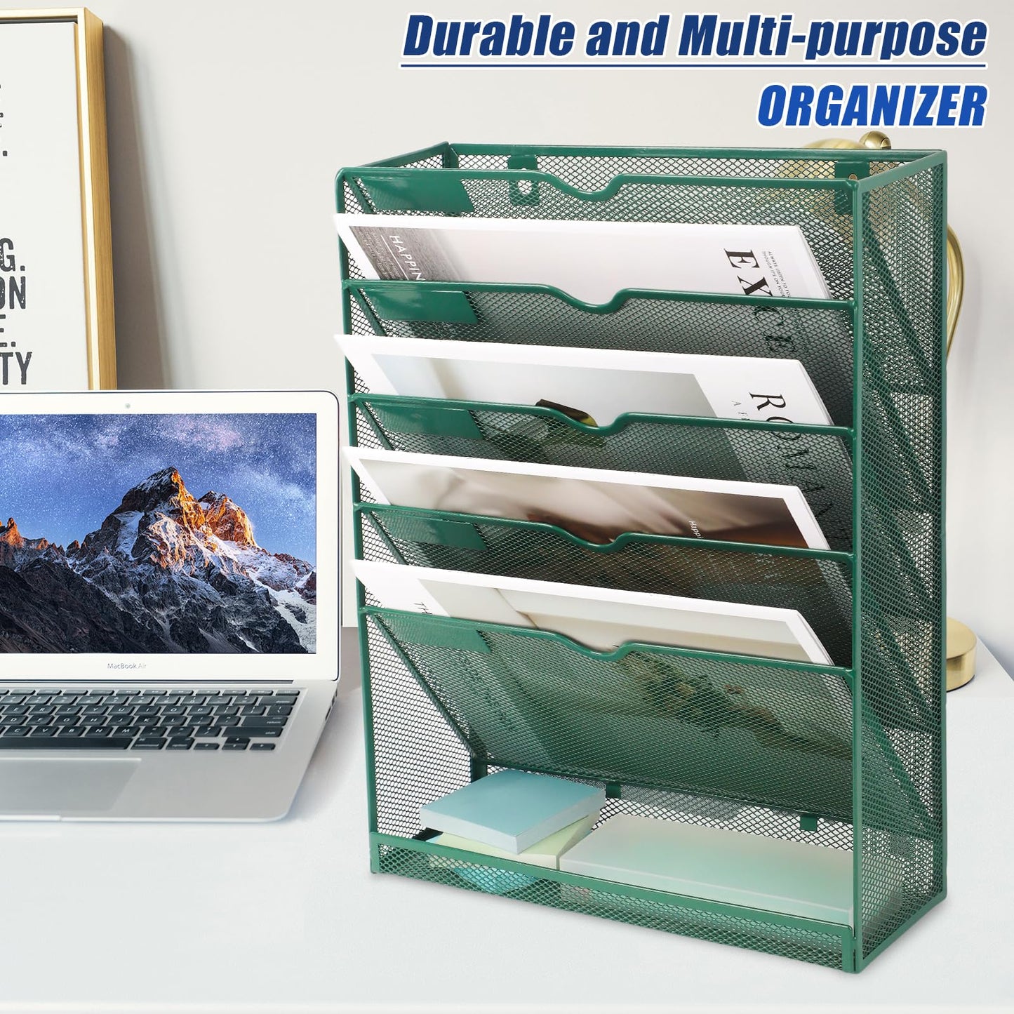 EASEPRES 6 Tier Desk File Organizer, Mesh Hanging Wall Mount Document Organization Stand, Desktop