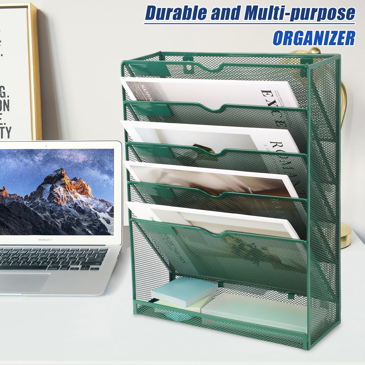 EASEPRES 6 Tier Desk File Organizer, Mesh Hanging Wall Mount Document Organization Stand, Desktop