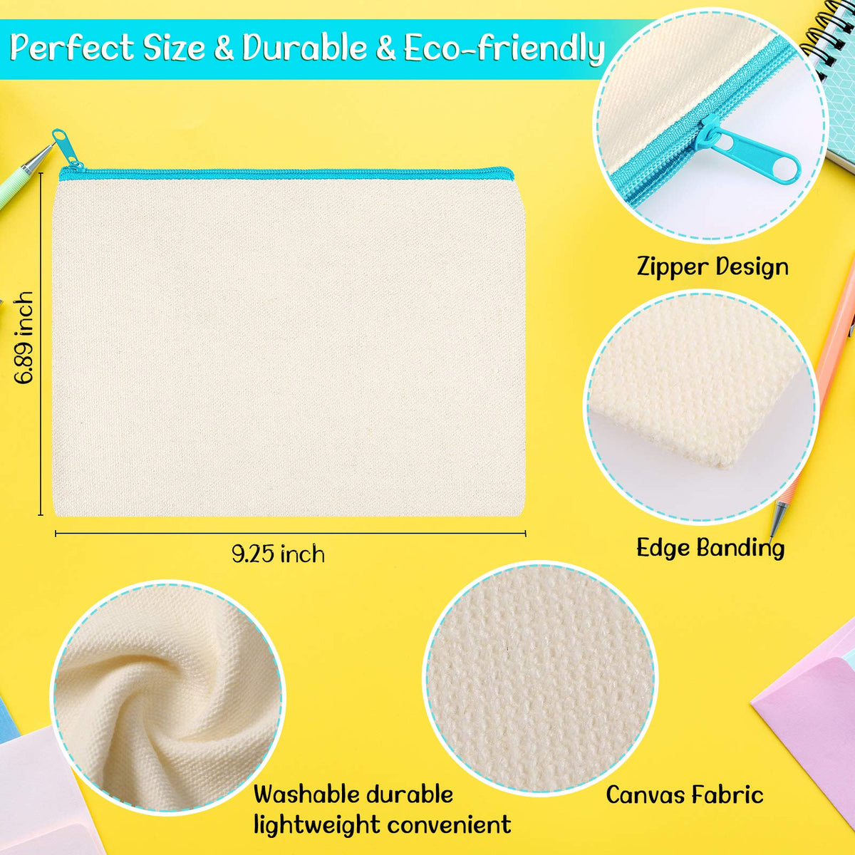 Shappy 20 Pcs Canvas Zipper Pouch Bags Pencil Pouch Bulk Canvas Makeup Bags Blank Pencil Case