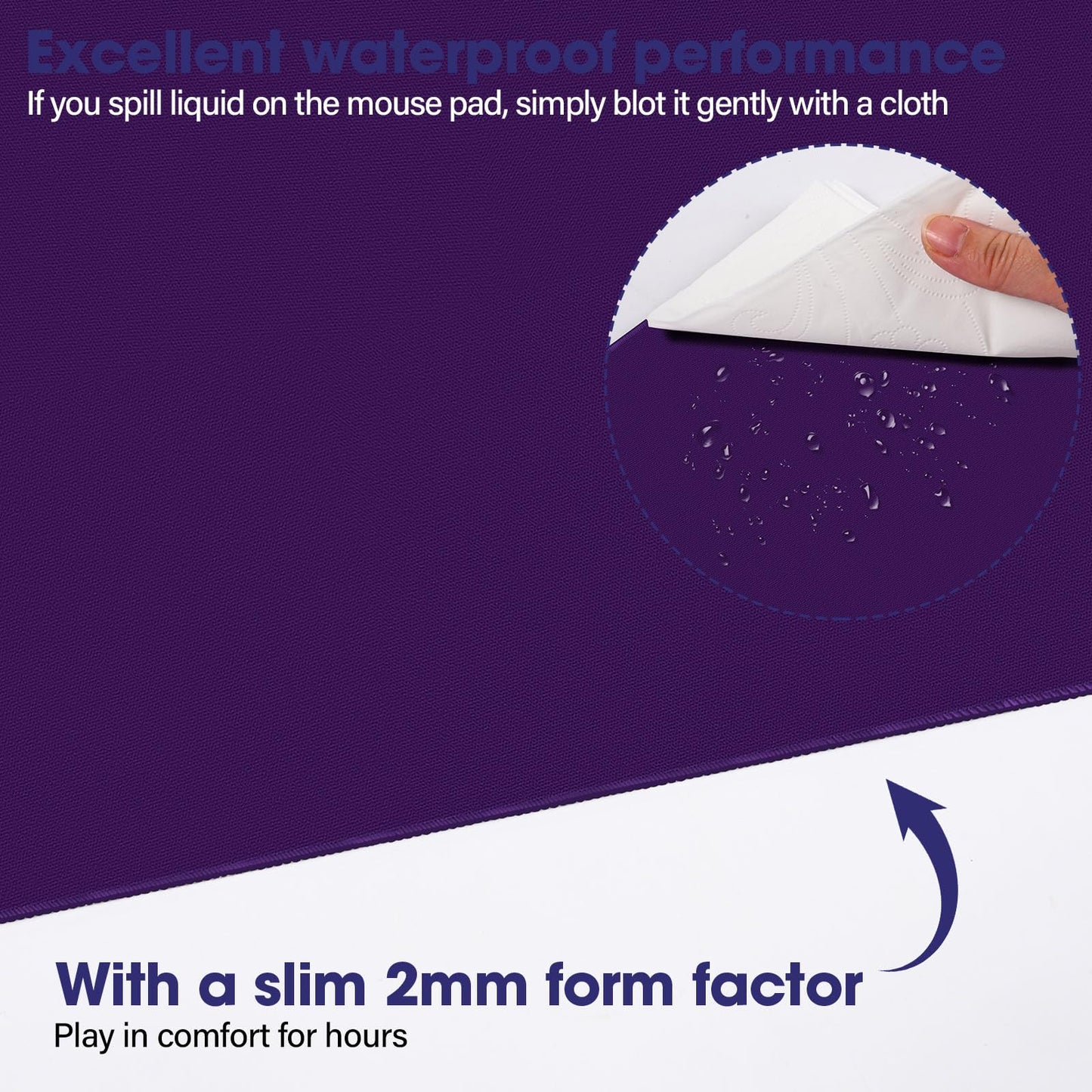 31.5" x 15.7" Waterproof Fabric Large Mousepad,Rubber Anti-Slip Base,Purple