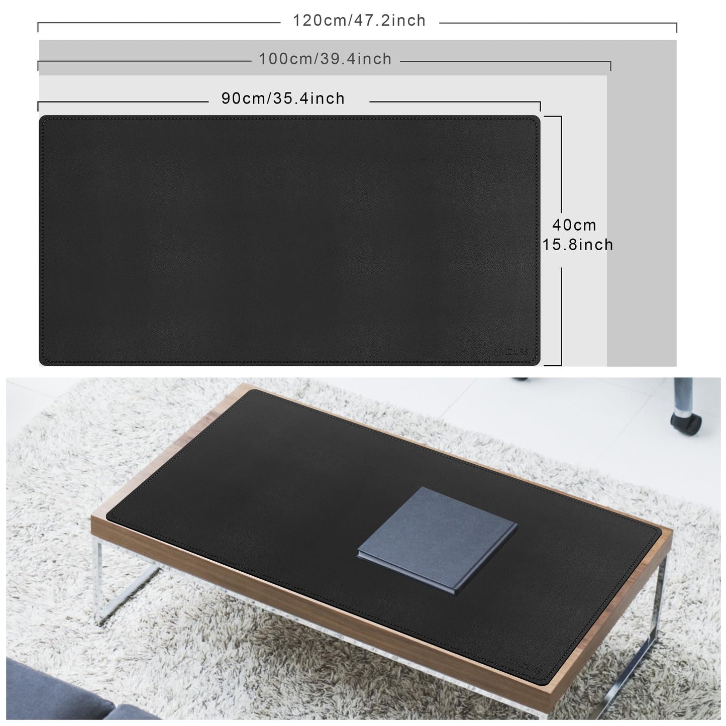 Mydours 36" x 16" XL Large Desk Mat - PU Leather Full Desk Mouse Pad, Black