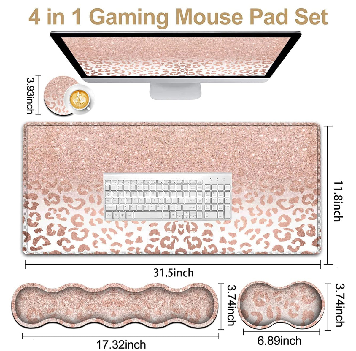 Large Mouse Pad and Gel Mouse Wrist Rest+ Memory Foam Keyboard Wrist Rest Support Set, Non-Slip