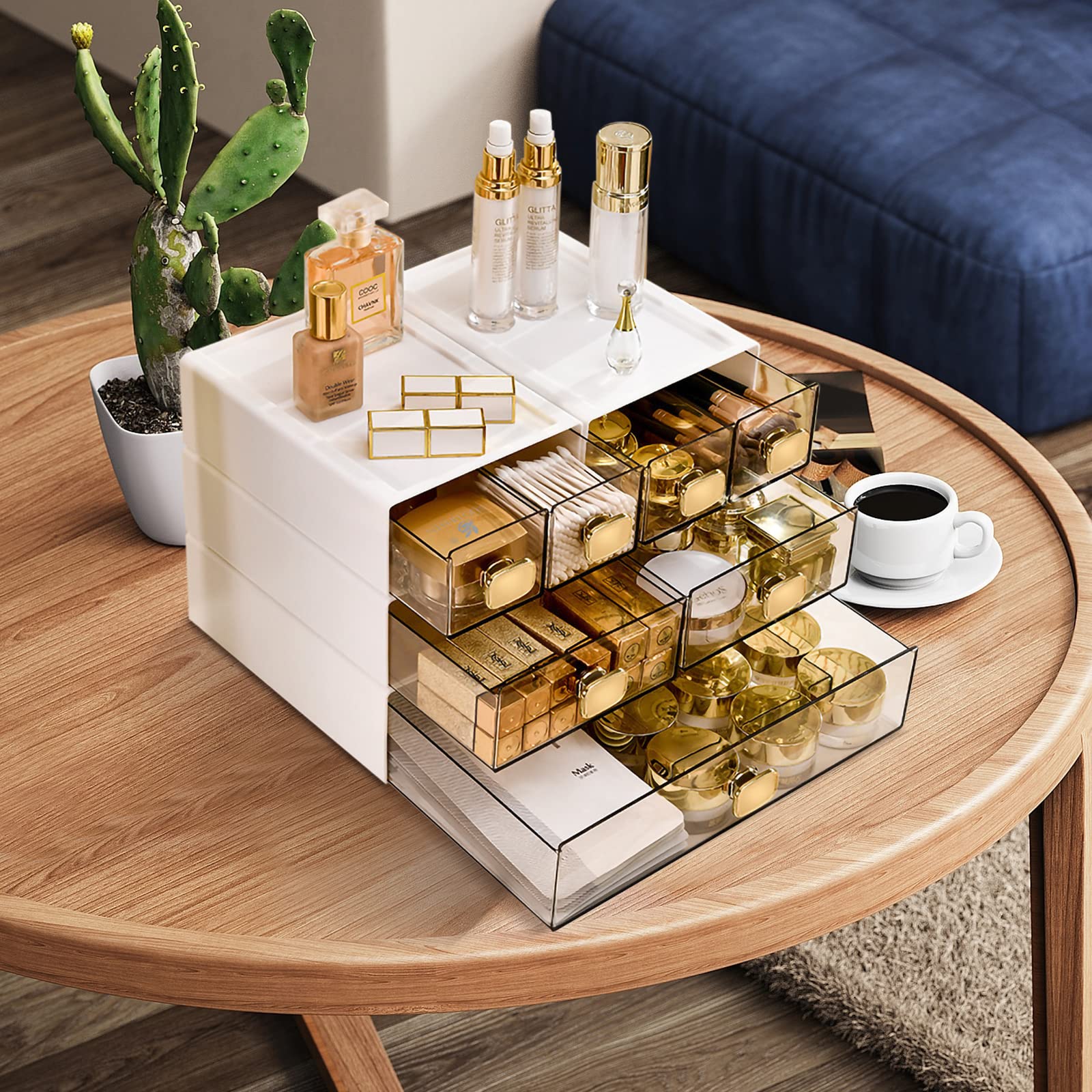 DETEIN 2 PACK Stackable Desk Organizer Stackable Storage Drawer Small Desk Organizer with Drawer