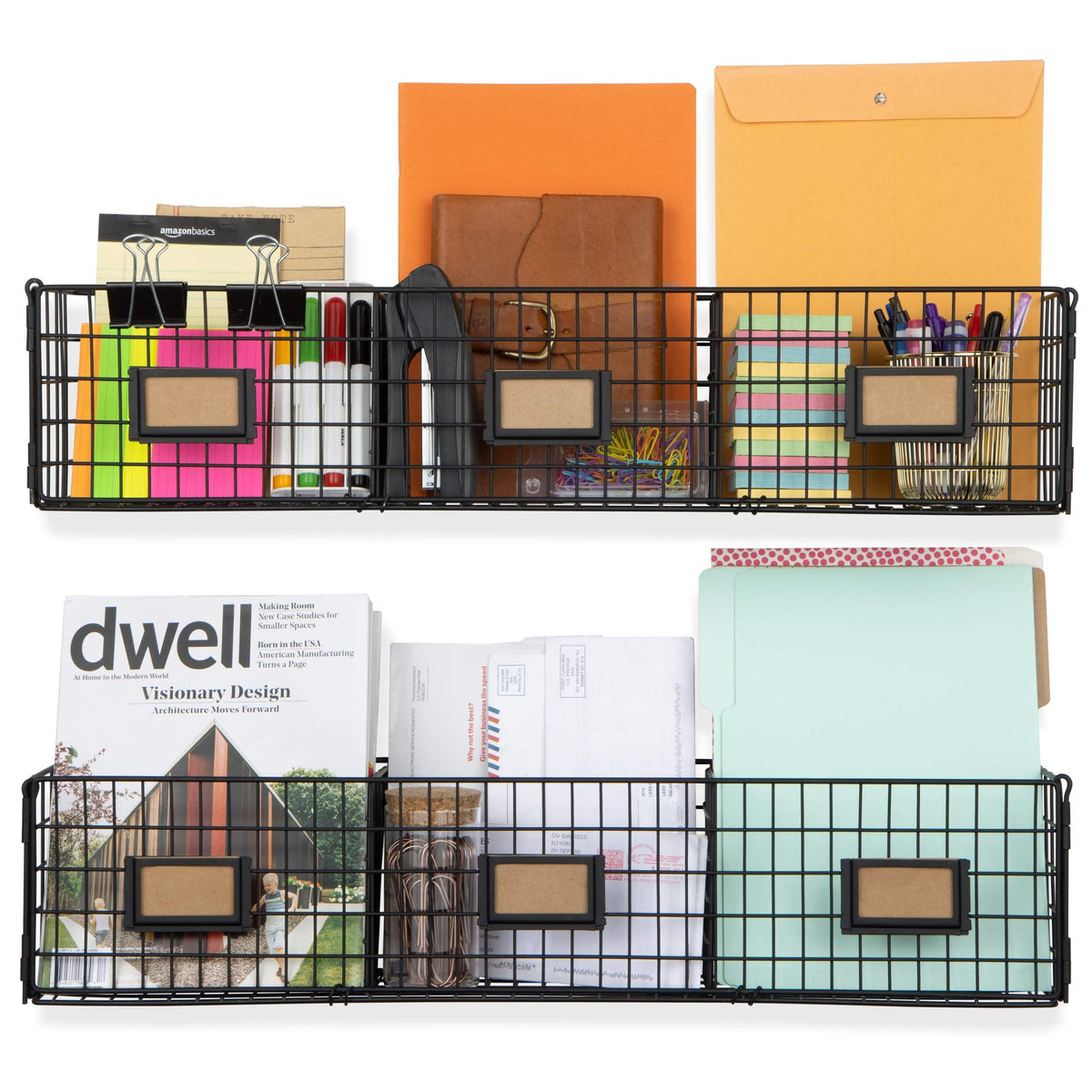 Wall35 Amalfi Hanging File Folders Office Desk Organizer Wall Mount Wire Basket Storage Magazine
