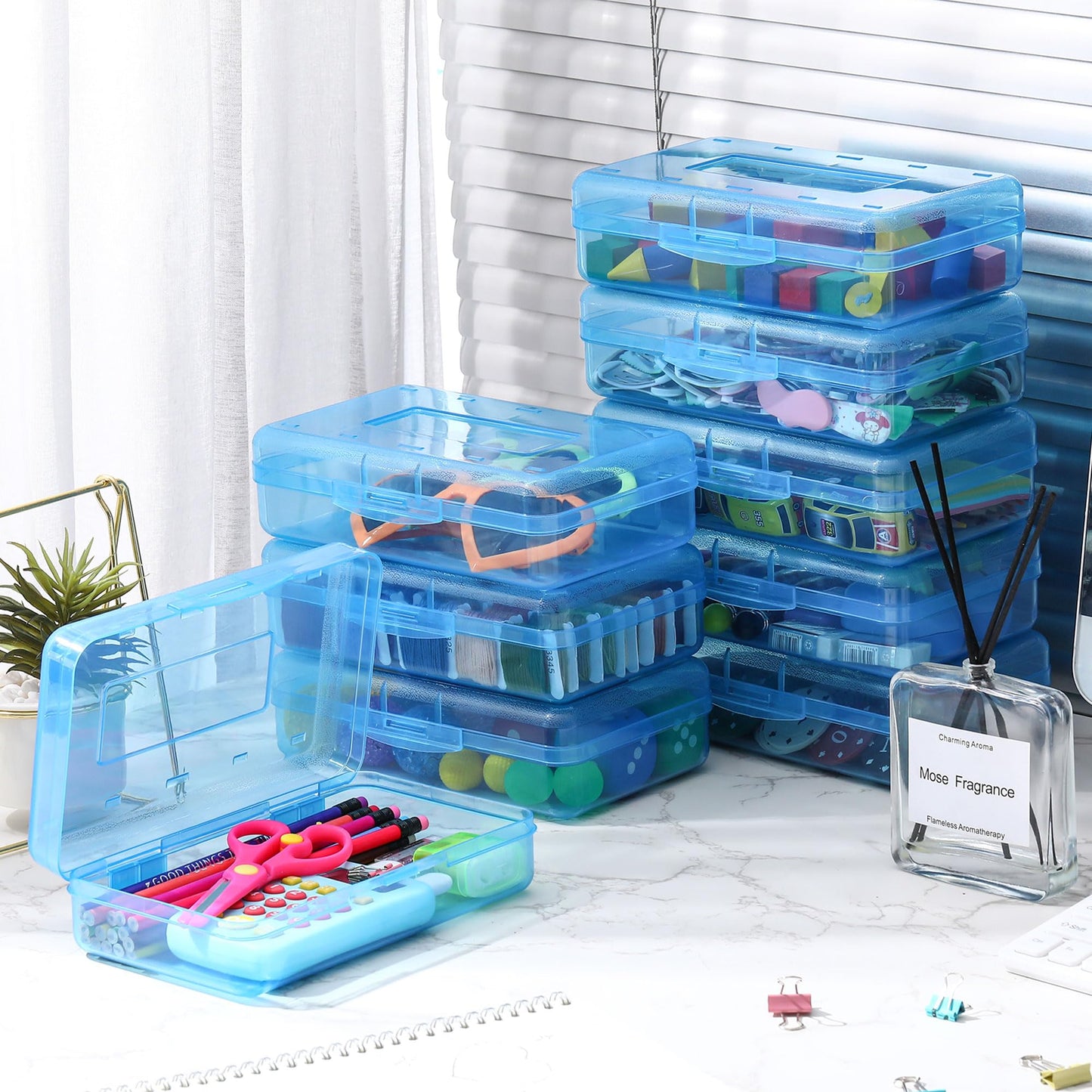 Leelosp 12 Pack Pencil Boxes Bulk, Large Plastic Case,Blue