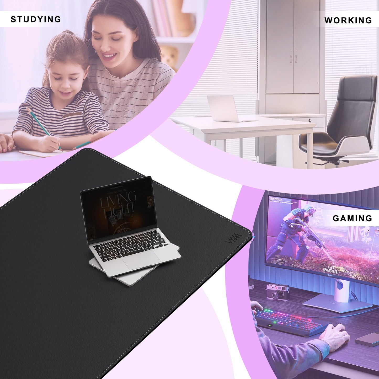 Vyaaa PU Office Desk Pad Mat, 55"×34" Extra Large Mouse Pad for Desk, Black
