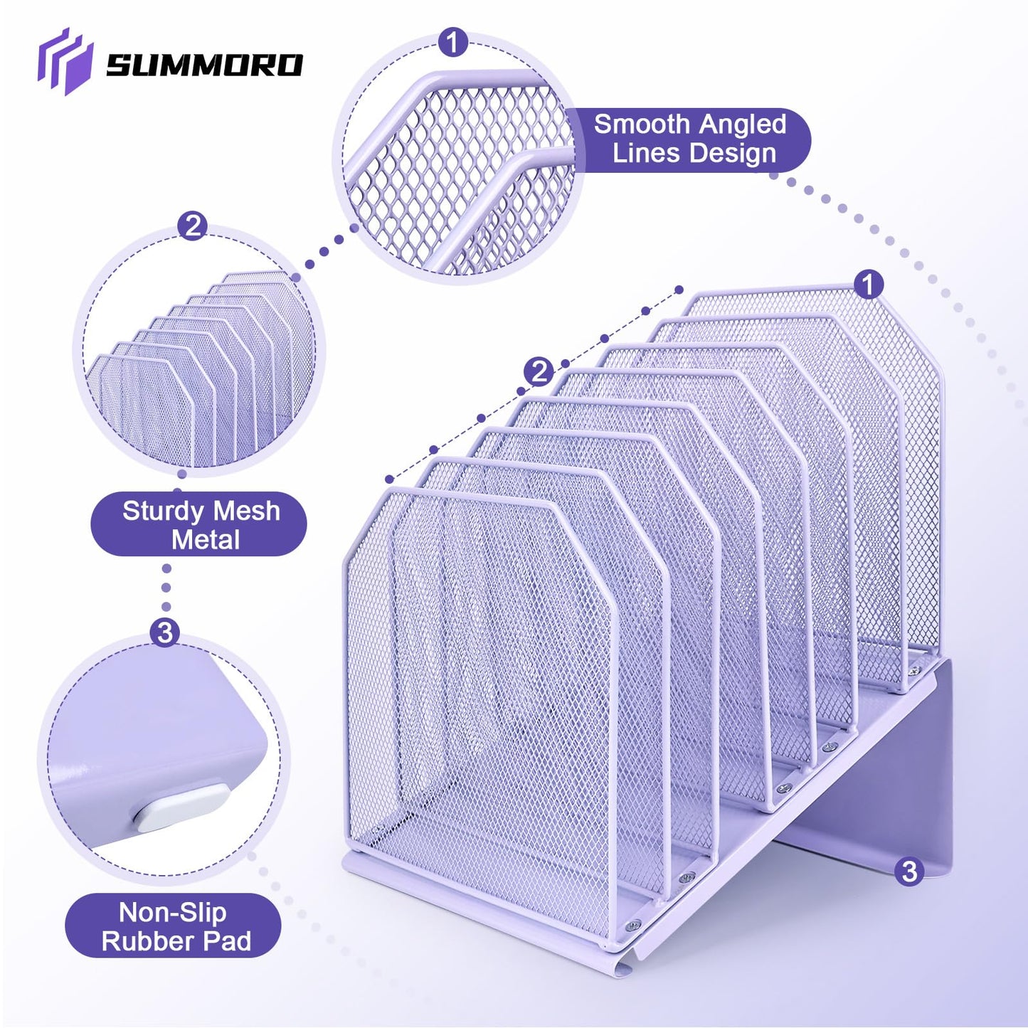 SUMMORO Inclined File Organizer for Desk, 7-Section Vertical File Holder