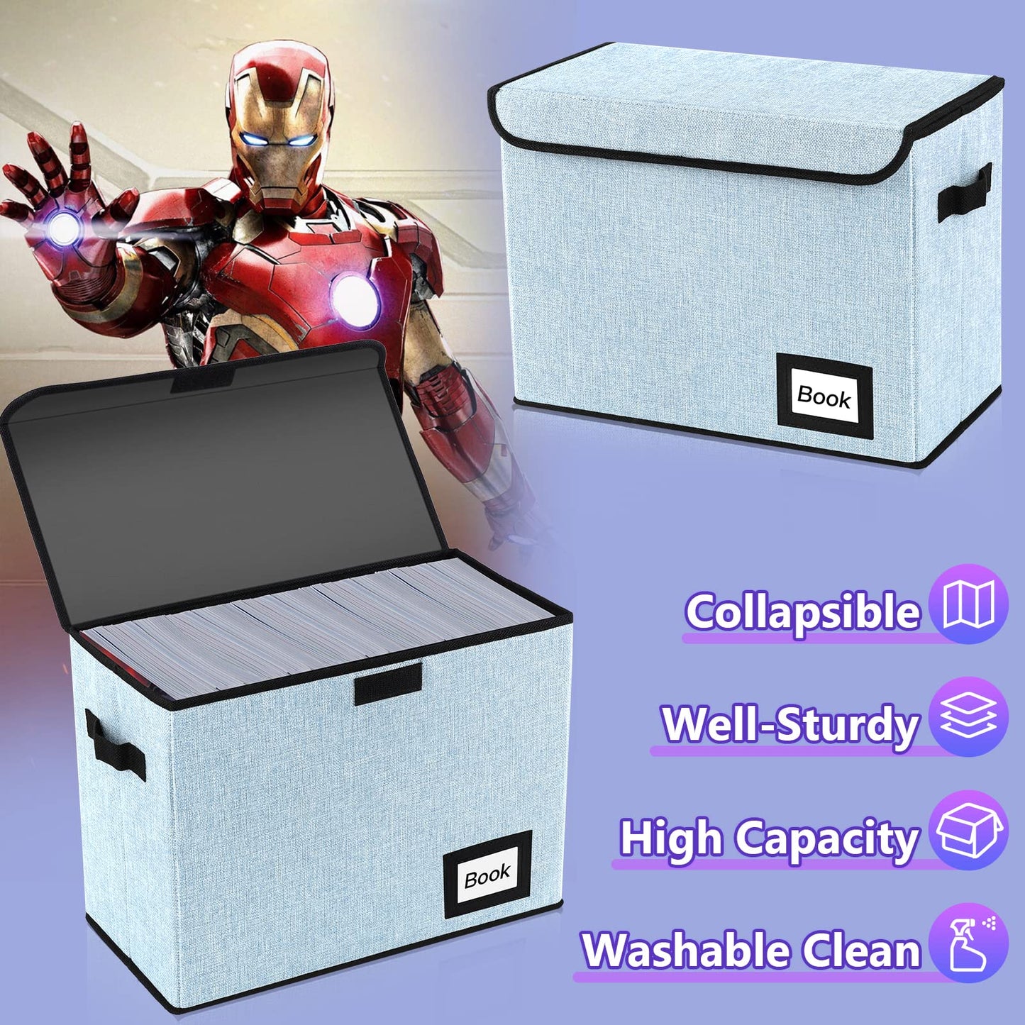 YNSZAS 2 Pack Comic Book Storage Box, Comic Protector Organizer, 15.8" X 7.8" X 11.8", Collapsible