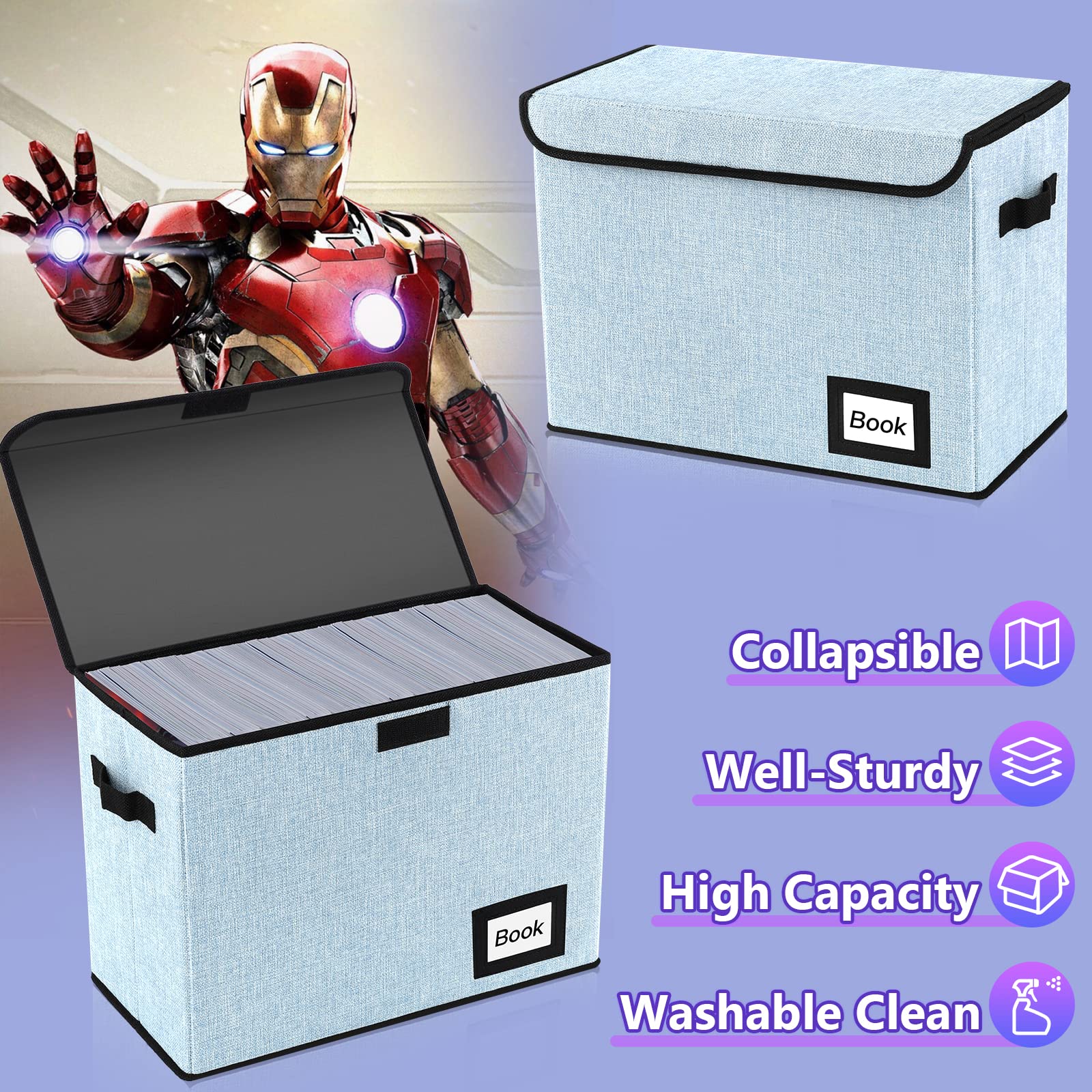 YNSZAS 2 Pack Comic Book Storage Box, Comic Protector Organizer, 15.8" X 7.8" X 11.8", Collapsible