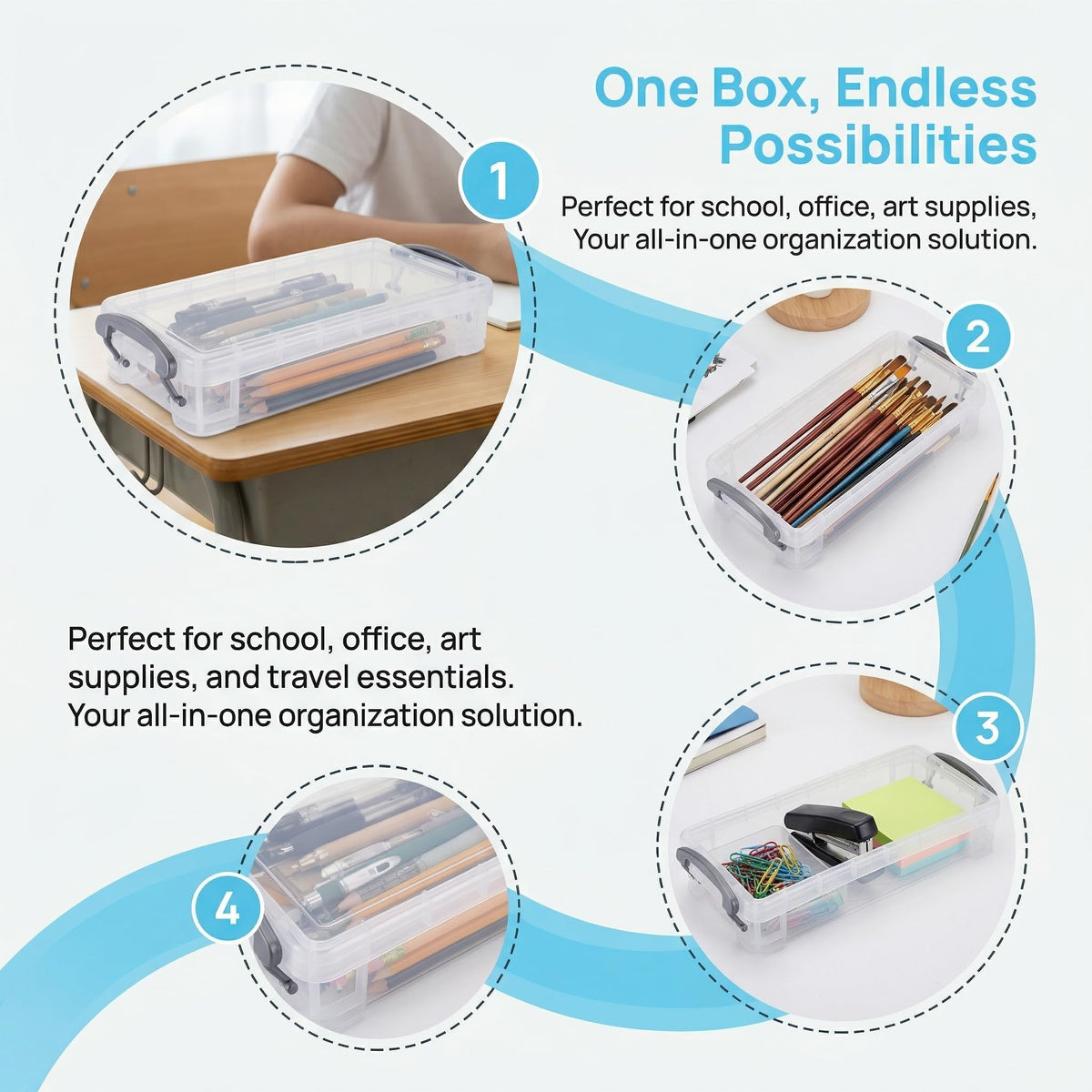 WUWEOT 8 Pack Plastic Pencil Box, Large Capacity Pencil Box with Snap-tight Lid, Supplies Storage