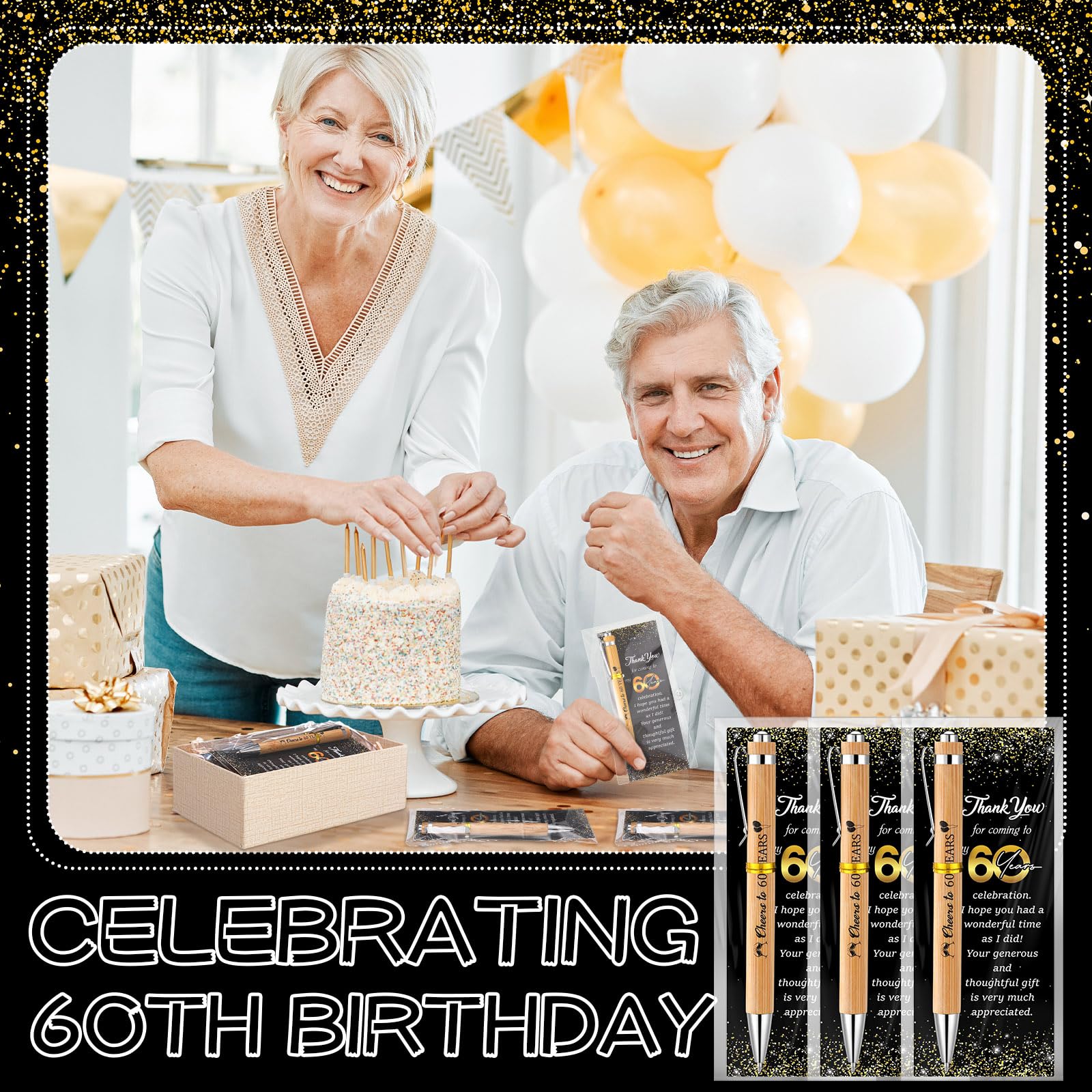 Sayglossy 50 Sets 60th Birthday Party Favors with Pens Andthank You Cards