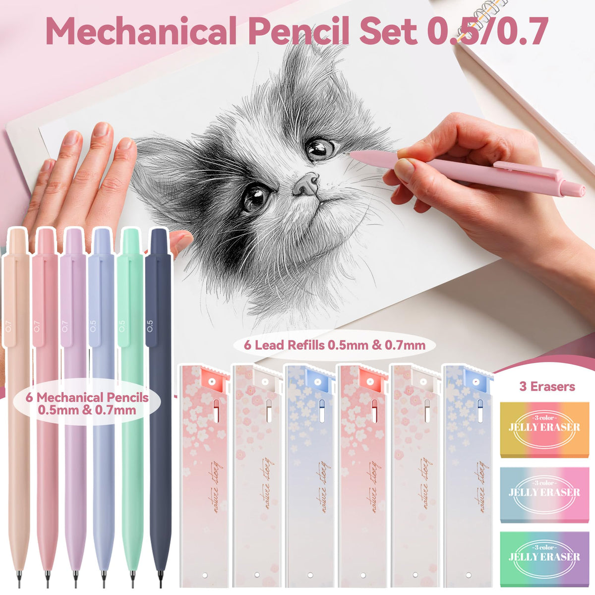 DazSpirit 61PCS Aesthetic College School Supplies Set with Cute Pencil Case