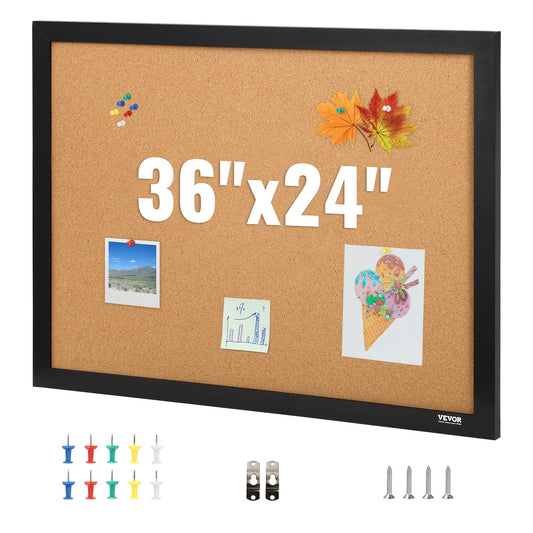 VEVOR 24 x 36 Cork Board, Large Bulletin Board with Black MDF Frame, Wall Mounted Pin Board for