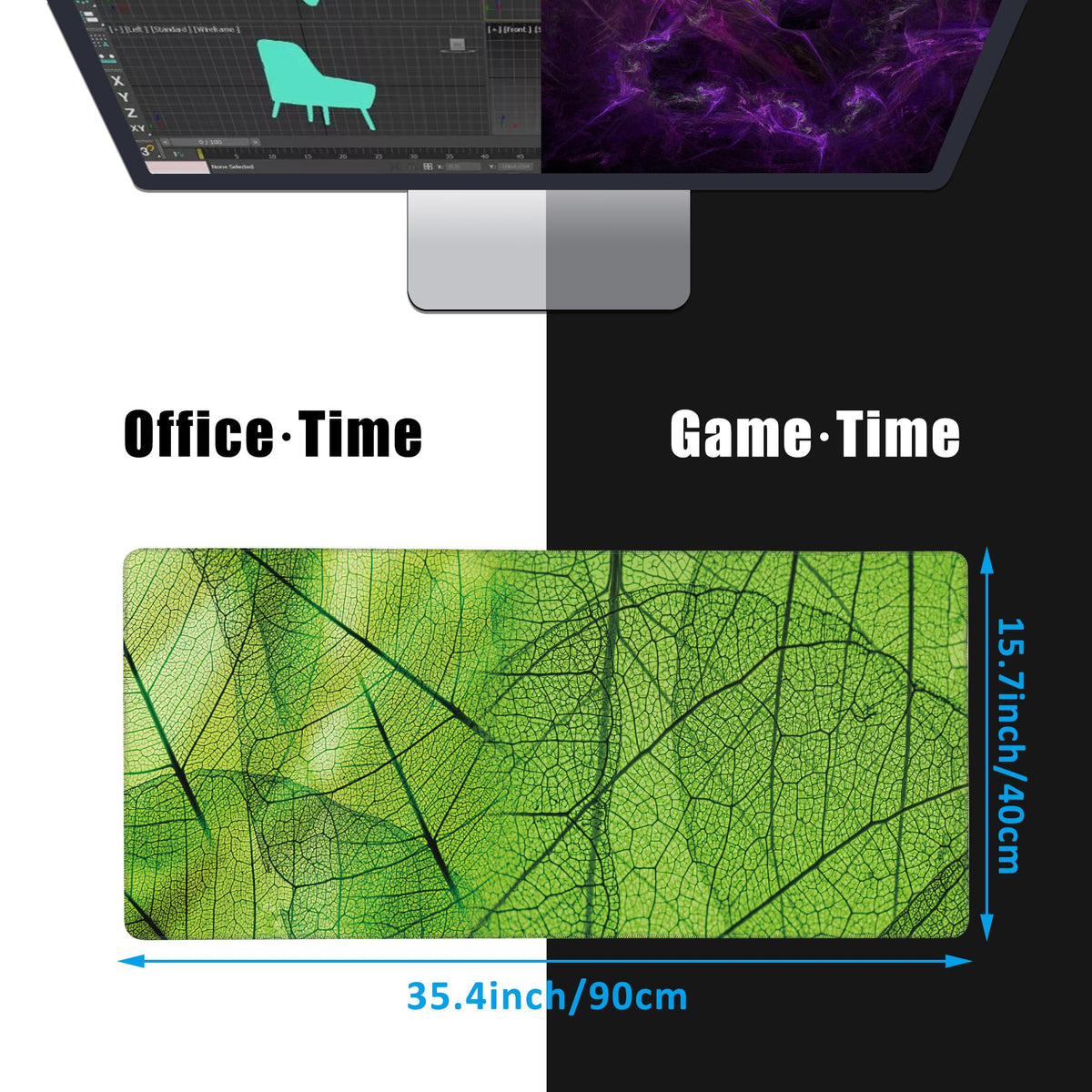 EOBKLAX Green Foliage Texture Desk Mat,Large Gaming Mouse Pad,Non-Slip Rubber Base Desk Pad with