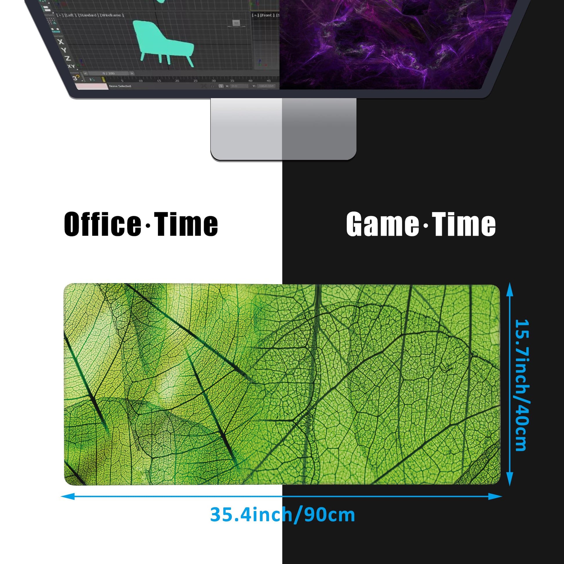 EOBKLAX Green Foliage Texture Desk Mat,Large Gaming Mouse Pad,Non-Slip Rubber Base Desk Pad with