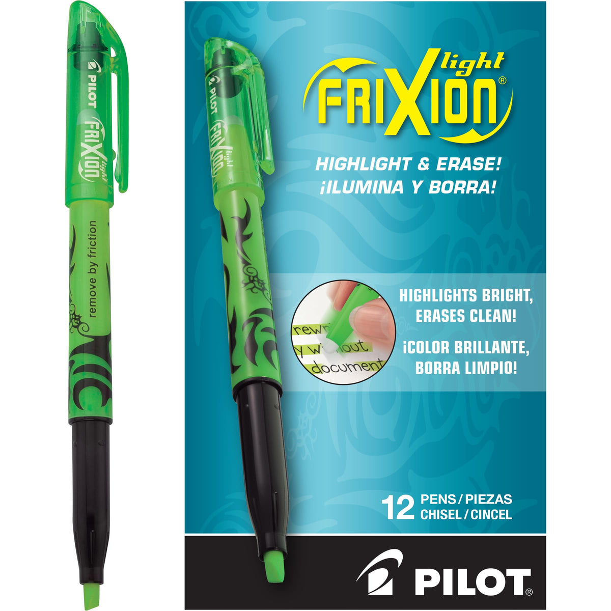 PILOT FriXion Erasable Highlighters, Chisel Tip, Green Color Inks, 12pk