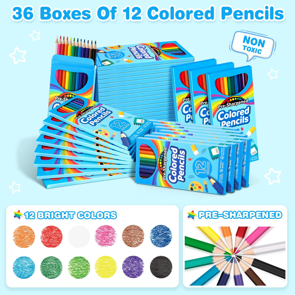 Jyusmile 432 Count Colored Pencils Bulk, 36 Pack Coloring Pencils for Kids