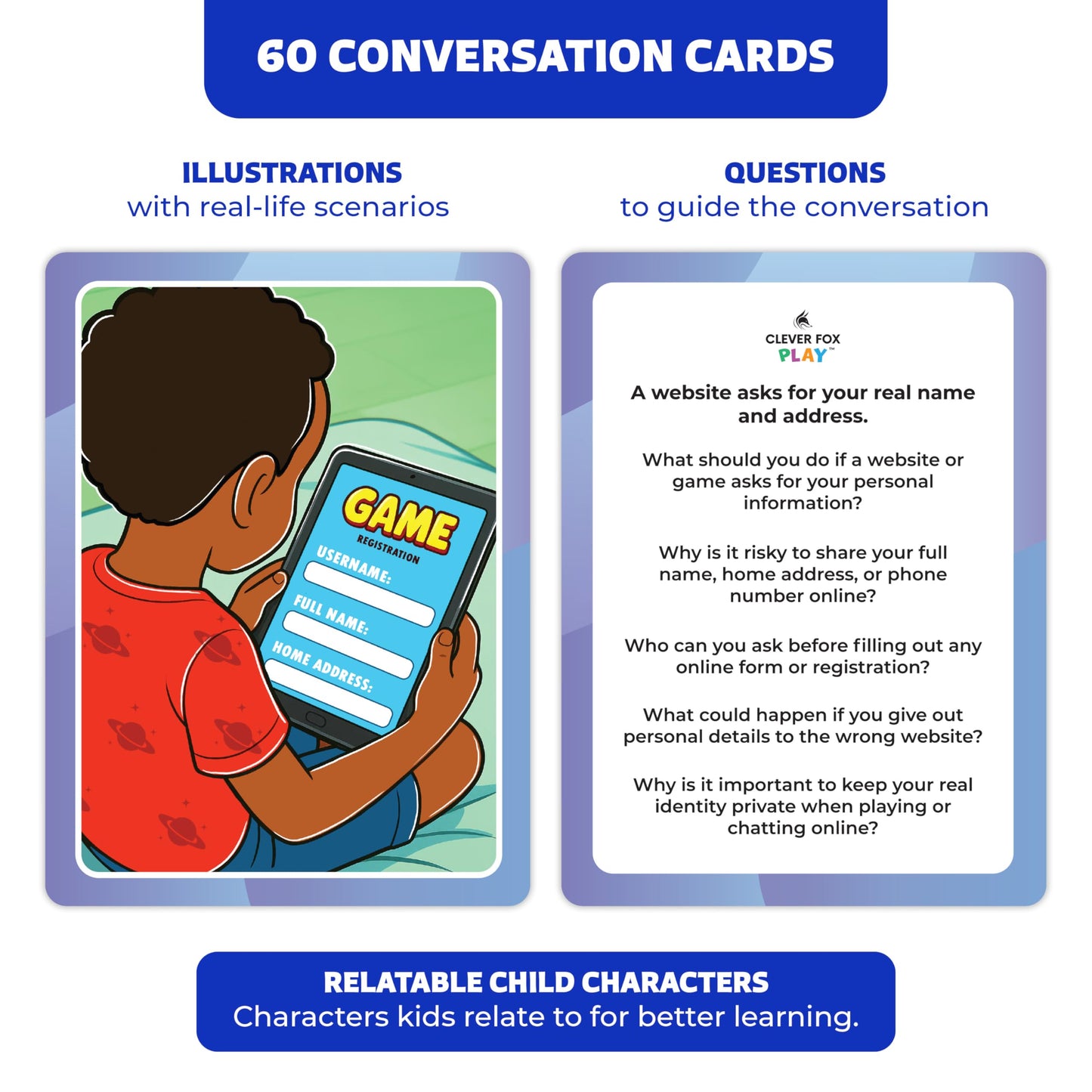 Who What Why Online Safety Conversation Cards for Kids, SEL Game