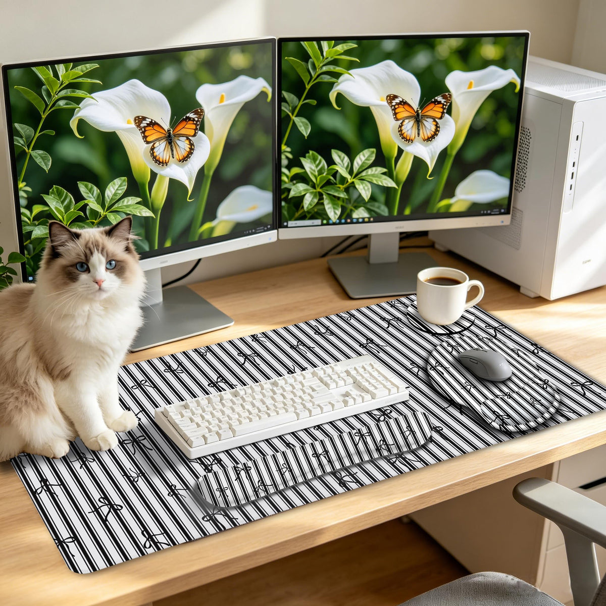 LIMKRIAN Black Striped Ergonomic Large Desk Mat Set with Wrist Rest