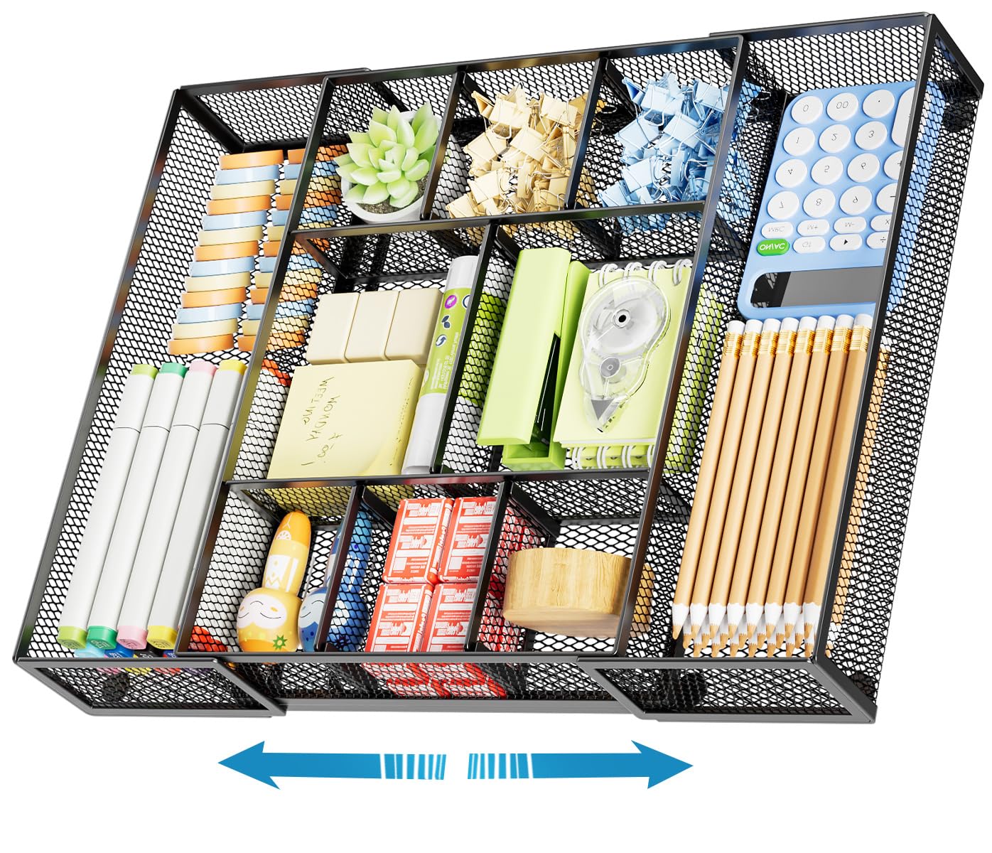 Marbrasse Expandable Desk Drawer Organizer, Mesh Drawer Organizer Tray with 10 Adjustable