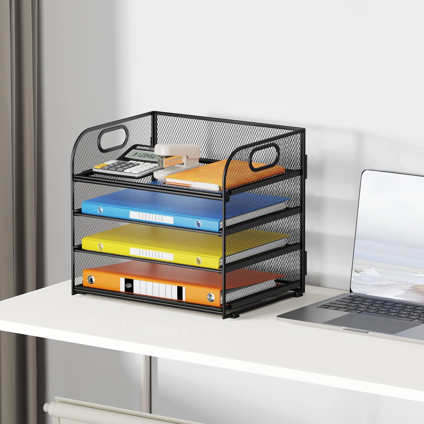 Lavatino Paper Organizer for Desk, 4-Tier Desk Organizer Tray, Mesh Desktop File Organizers with