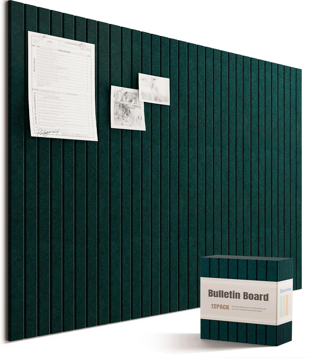 Bounmer Large Cork Board Alternative 48“ x 36”, 12-Pack Felt Bulletin Board Tiles with 60 Safe