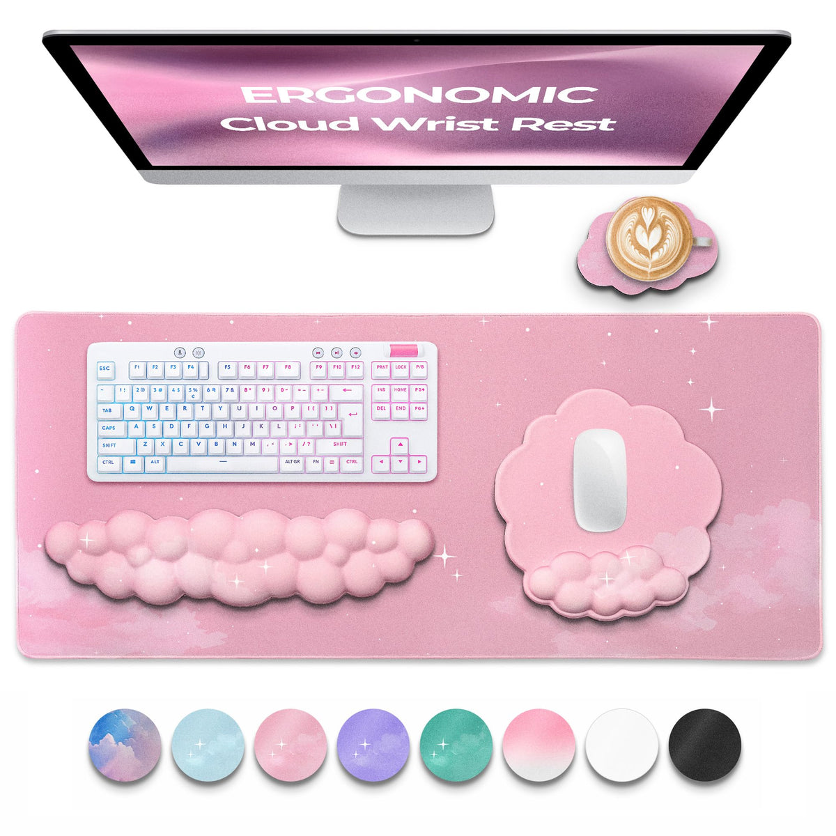 TheTrulyCharter Premium Quality Cloud Wrist Rest Keyboard & Mouse Pad Set – Ergonomic Memory Foam