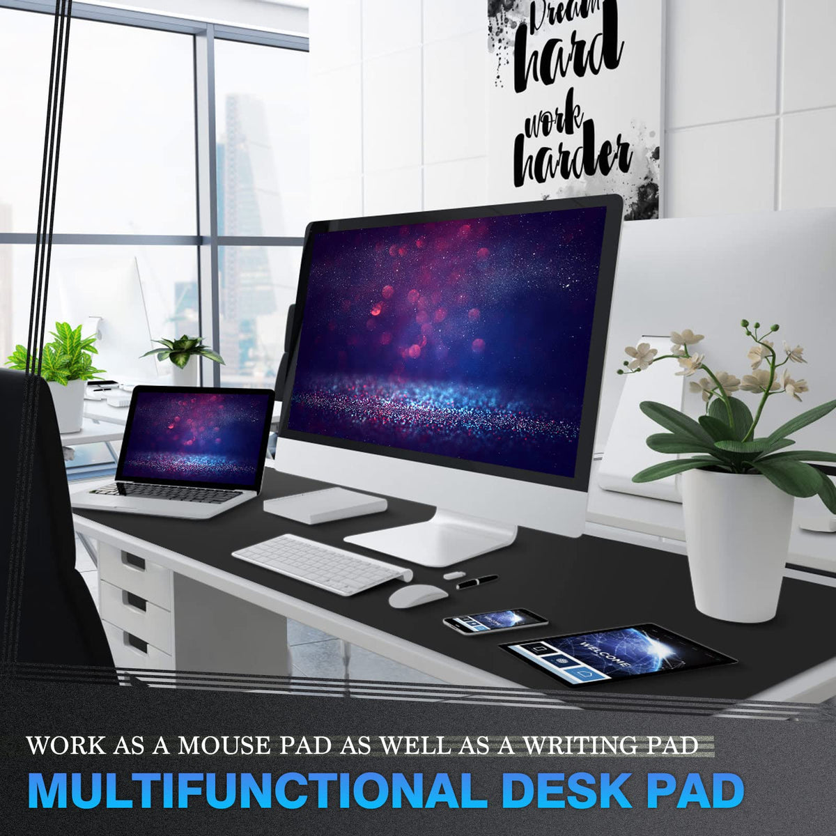K KNODEL Extra Large Desk Mat, Leather Mouse Pad (47.2"x23.6", Black)