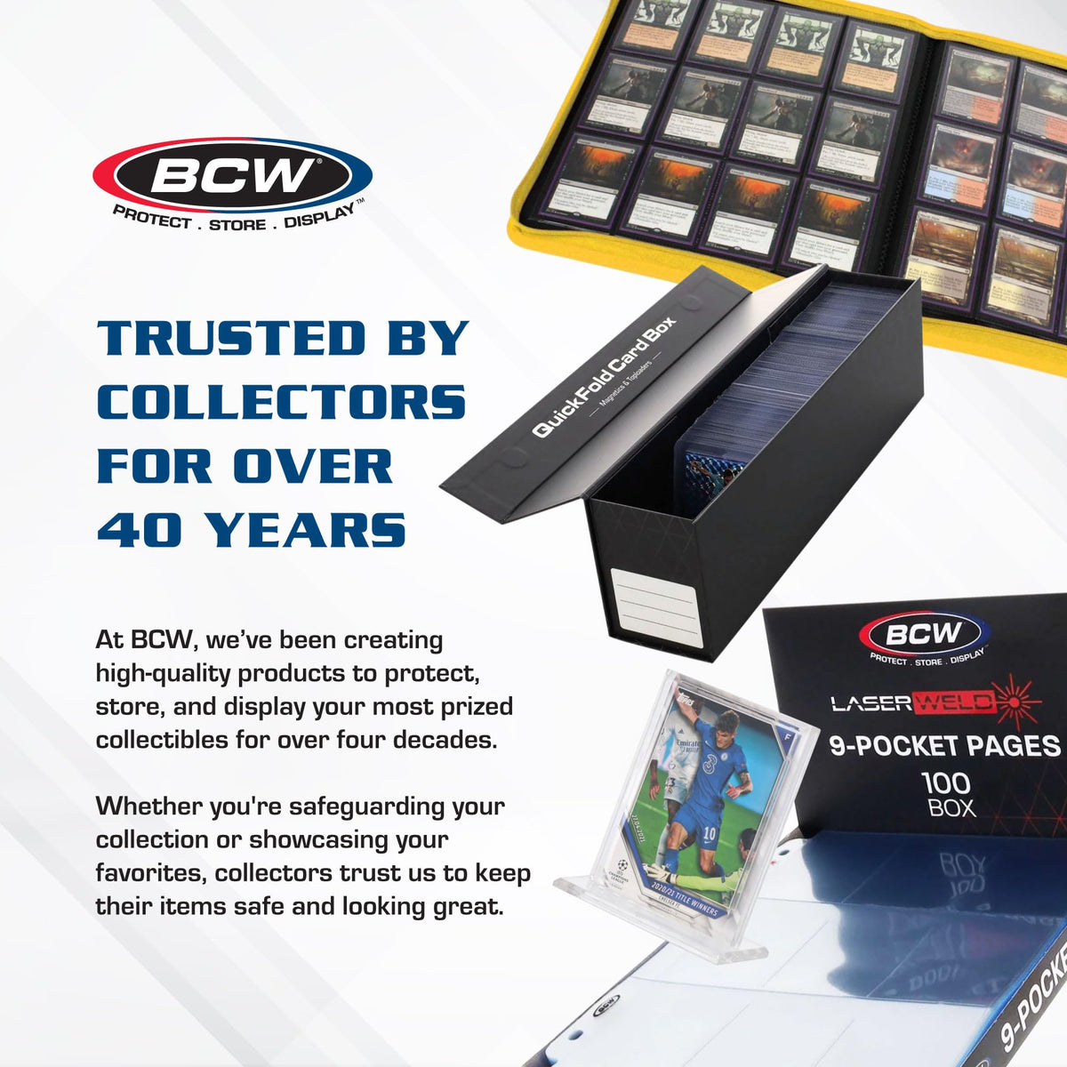 BCW Magnetic Card Holder - 35 PT Thickness - 5 Pack | Protective Display Card Case with Secure Gold