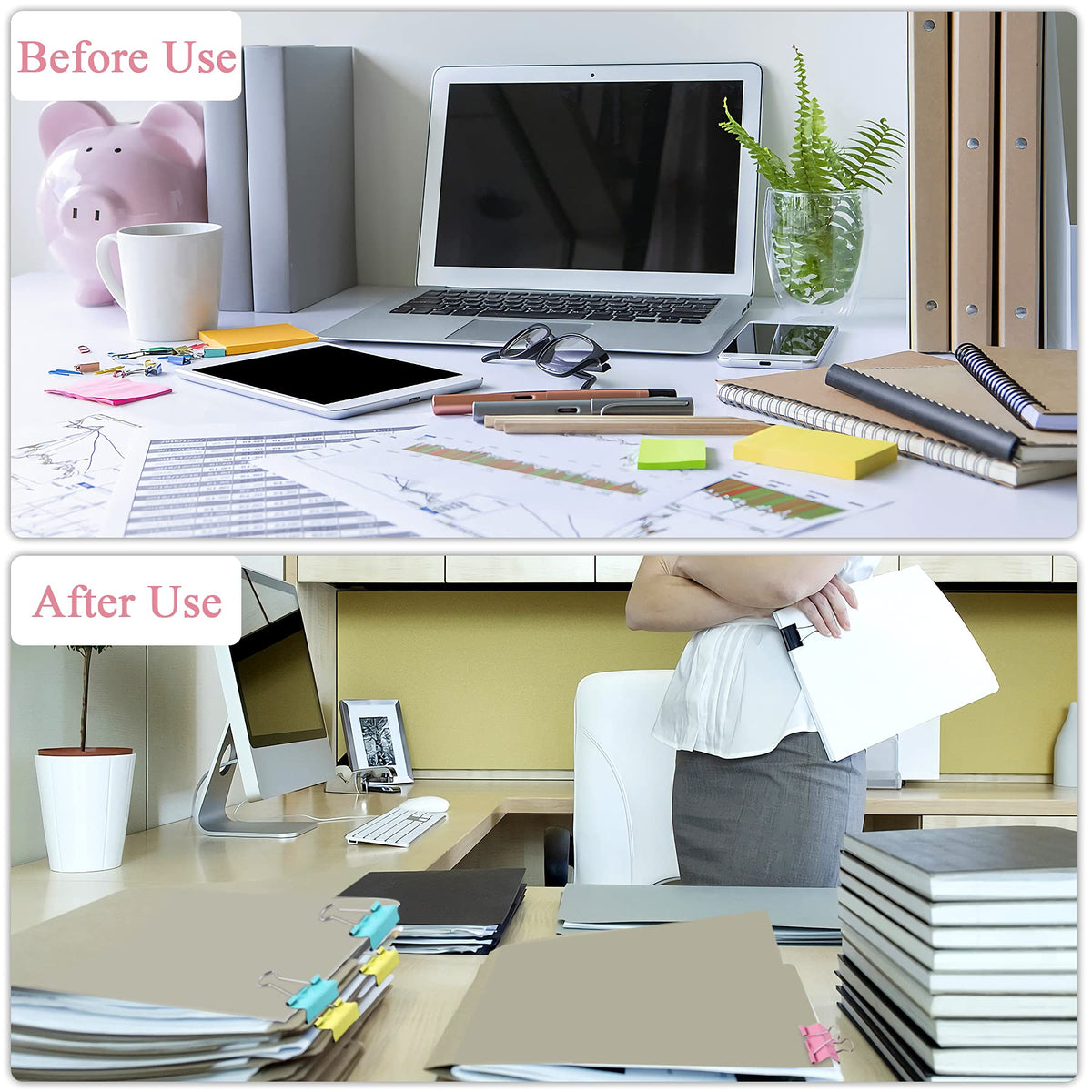 JANYUN 150Pcs Large Binder Clips 6 Assorted Sizes Paper Clamps Clip for Notes Paper Document