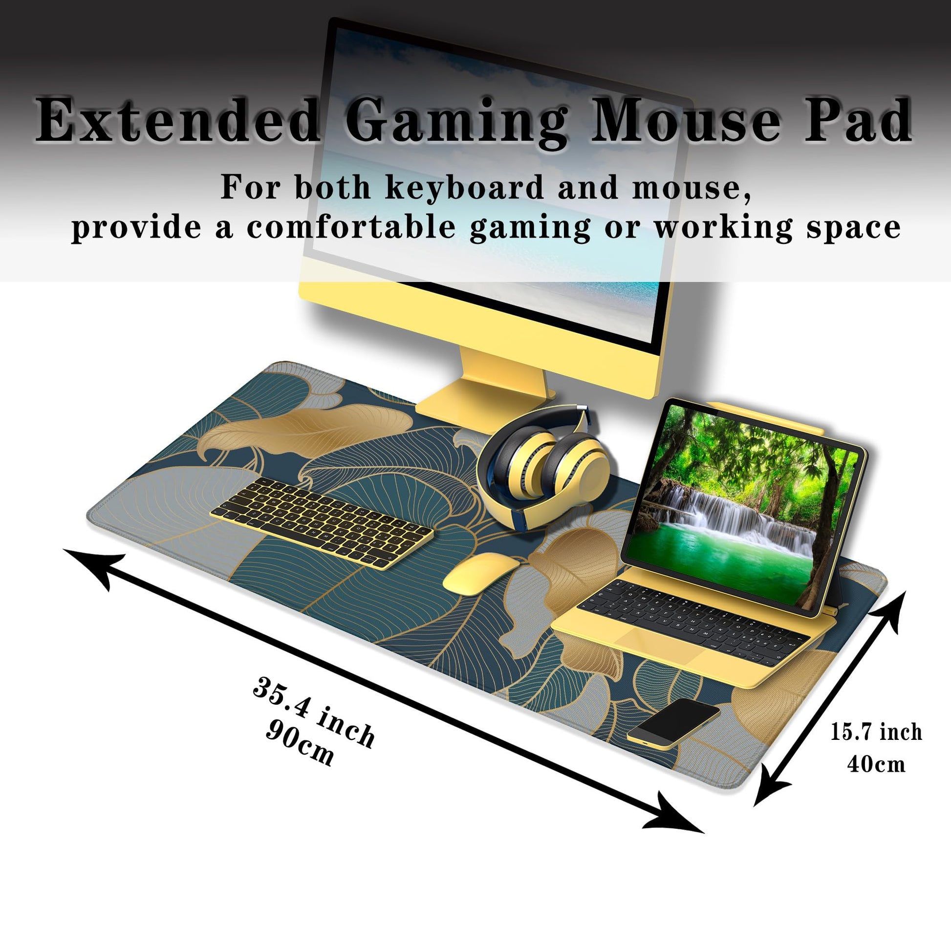 Samgula Mouse Pad for Women Gold Blue Desktop Pad Gaming Mouse Pads Large Mousepad Office Pad