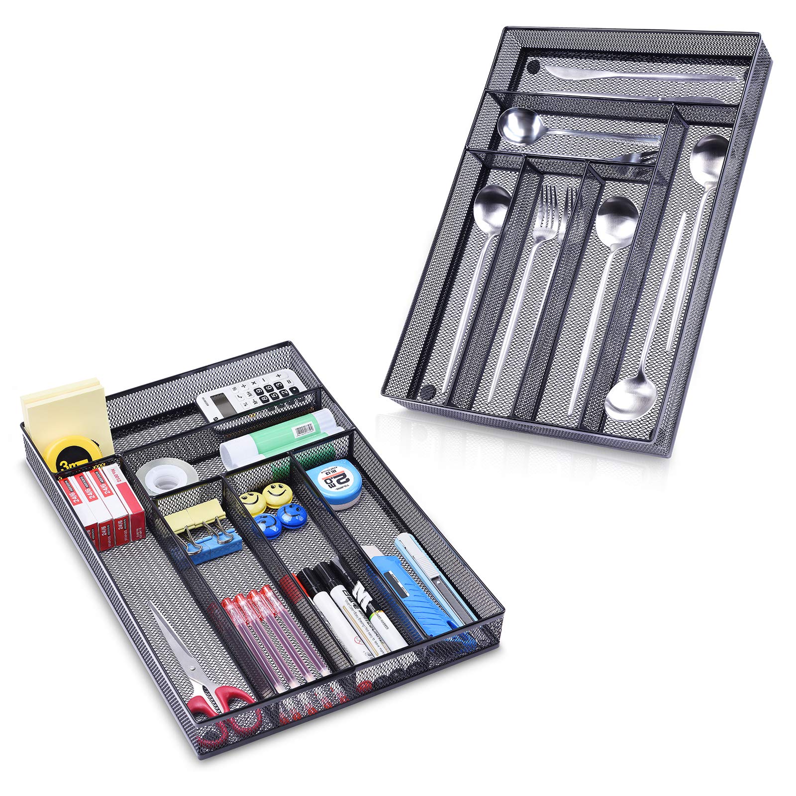 WuGeShop Desk Drawer Organizer with 6 Compartments, Mesh Drawer Organizer Tray for Stationery
