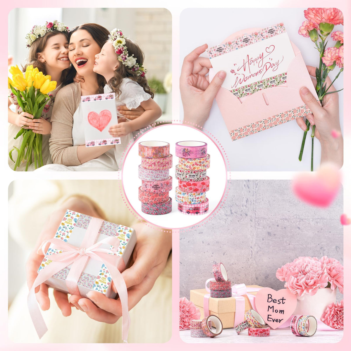 BkeeCten Mother's Day Washi Tape - 12 Rolls Daisy Floral Bouquet Vintage Truck Love Mom Message