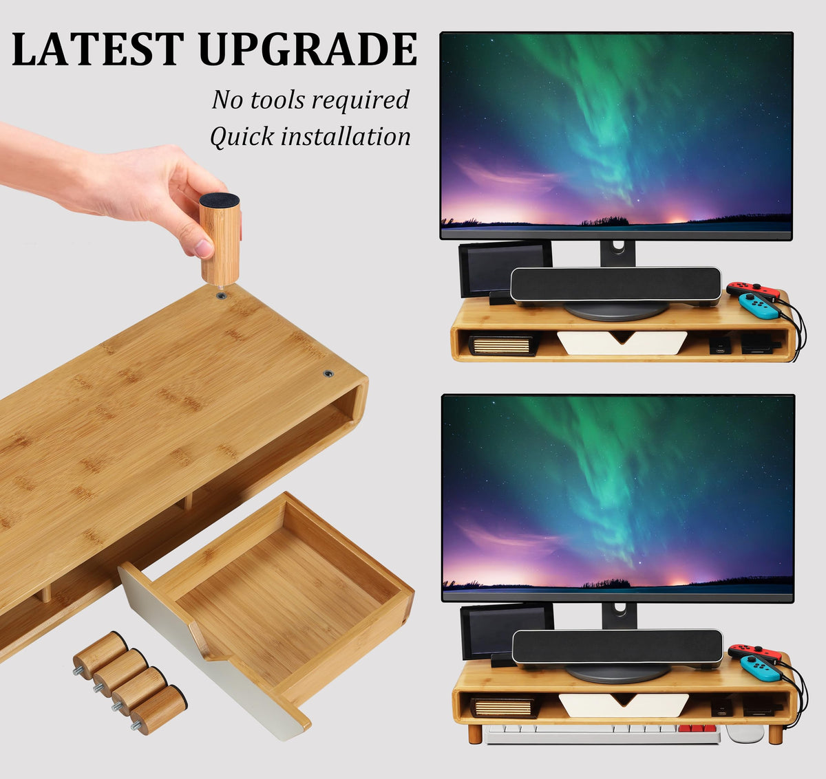 Homerays Monitor Stand with Drawer, Exquisite Computer Monitor Stand for Desk, Ergonomic Wood