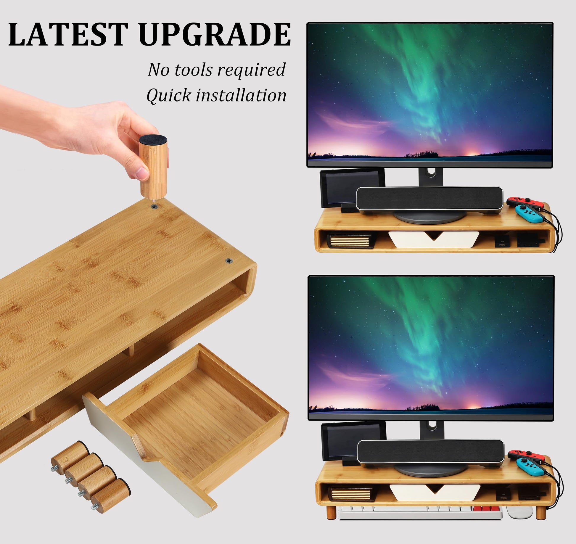 Homerays Monitor Stand with Drawer, Exquisite Computer Monitor Stand for Desk, Ergonomic Wood