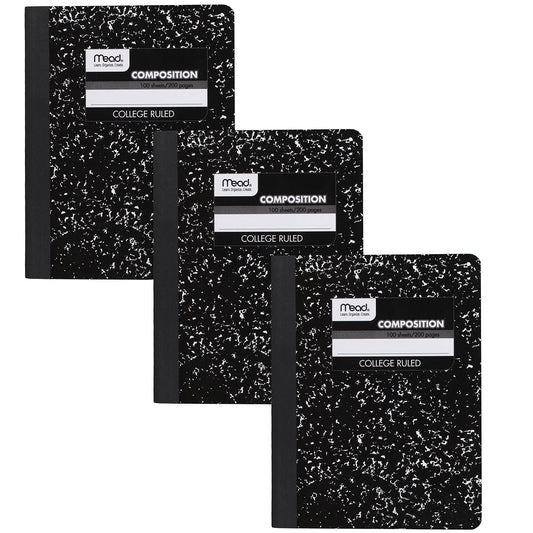 Mead Composition Notebook, 3 Pack, College Ruled Paper, 7-1/2" x 9-3/4", 100 Sheets per Comp Book
