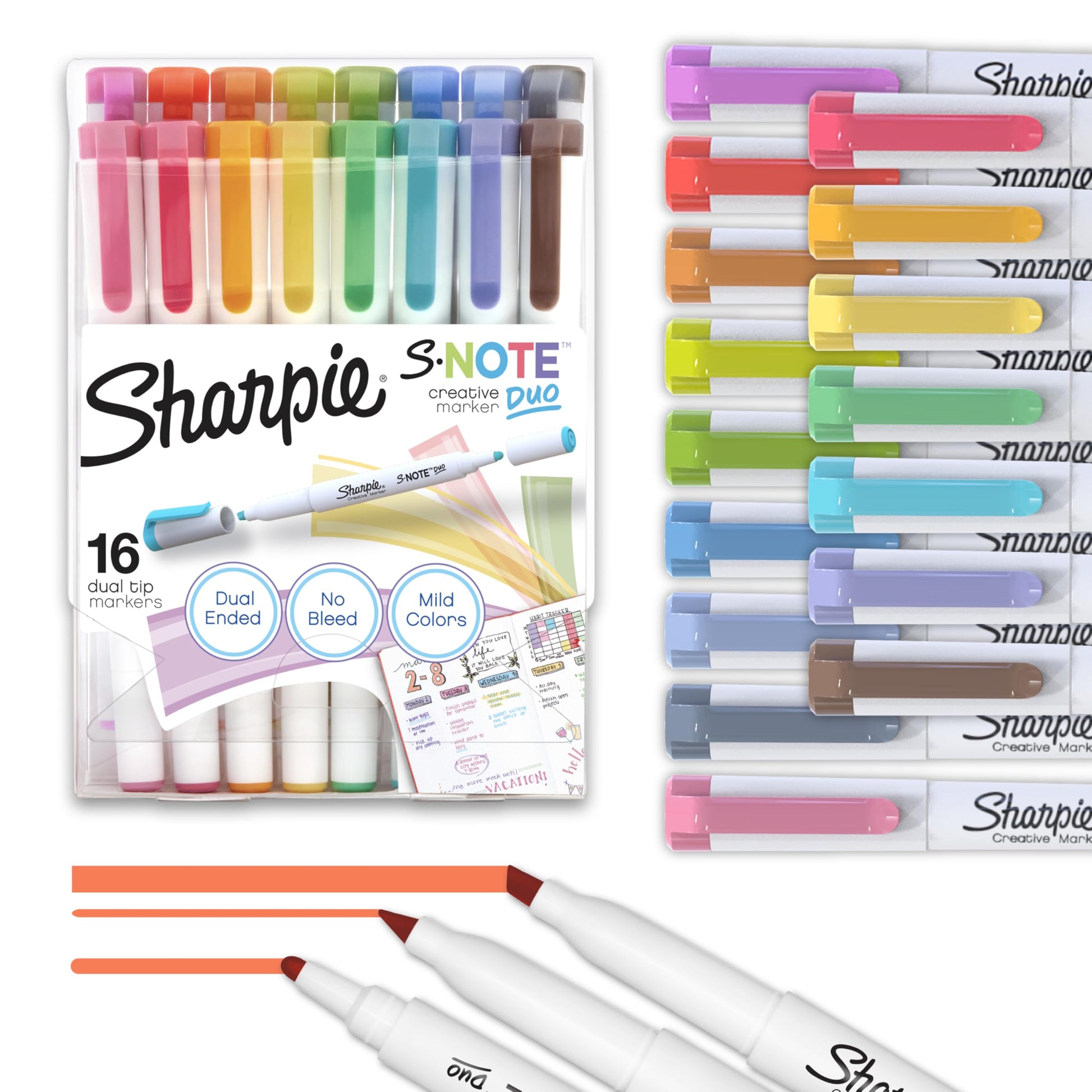 Sharpie S-Note Duo Dual-Tip Creative Highlighters, Assorted Mild Colors, No Bleed, Fine and Chisel