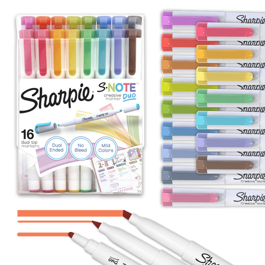 Sharpie S-Note Duo Dual-Tip Creative Highlighters, Assorted Mild Colors, No Bleed, Fine and Chisel